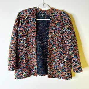 MADE IN HEAVEN Cardigan Women M Black Multi Boucle Open Sweater Knit Stretch Y2K